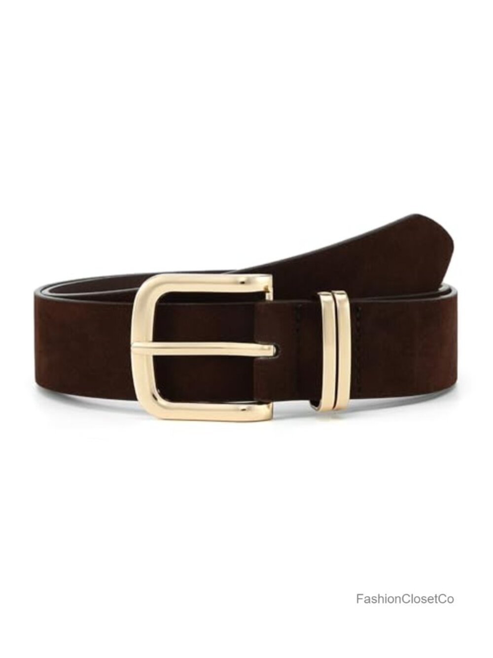 Faux Suede Leather Belt with Gold Buckle for Jeans Pants